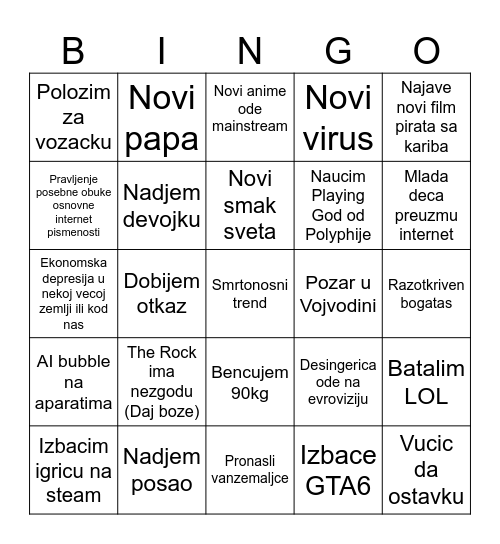 Bingo 2025 Bingo Card