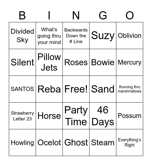 Bartolozzi Bingo Card