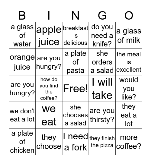 Francais Bingo Card