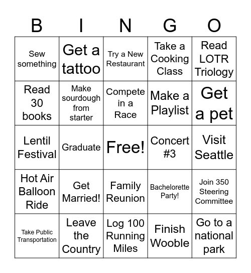 2025 Bingo Card