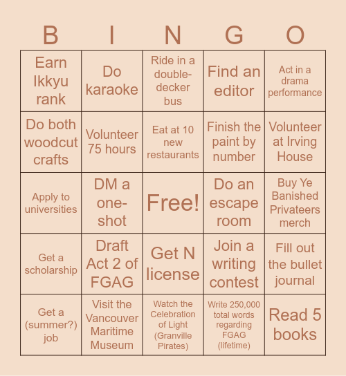 My 2025 Bingo Card