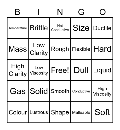 Physical Properties Bingo Card