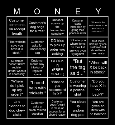 PetSmart Cashier Bingo! :D Bingo Card