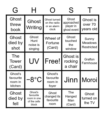PHASMOPHOBIA BINGO! Bingo Card