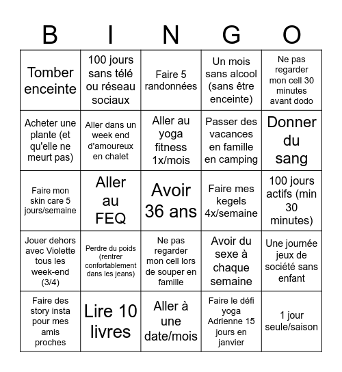 2025 goal Bingo Card