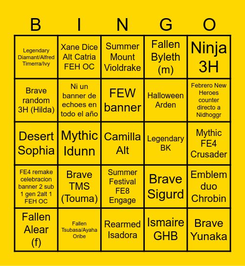 FEH 2025 Bingo Card