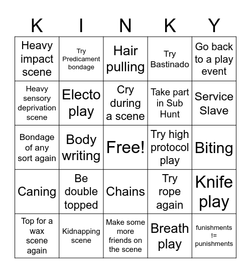 Kinky Bingo 2025 Bingo Card