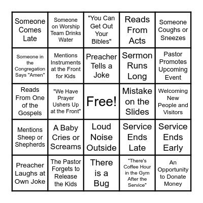 Church Service Bingo Card