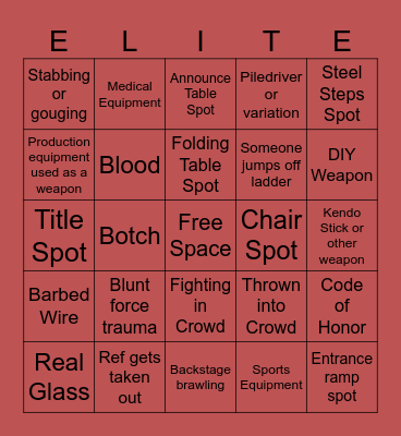 AEW HARDCORE BINGO Card