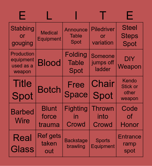 AEW HARDCORE BINGO Card