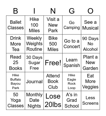 2025 Goals Bingo Card