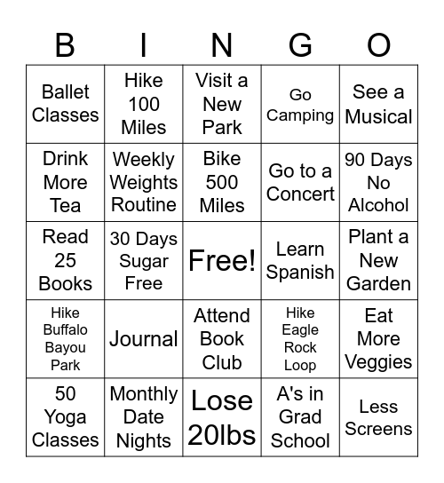 2025 Goals Bingo Card