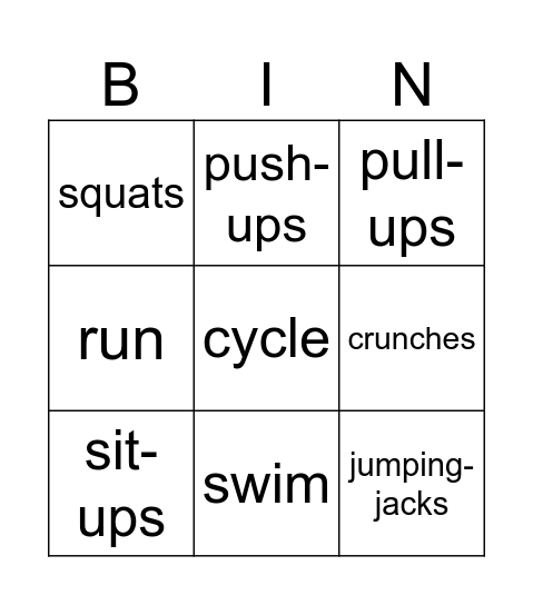 Sports Bingo Card