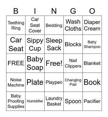Baby Shower Bingo Card