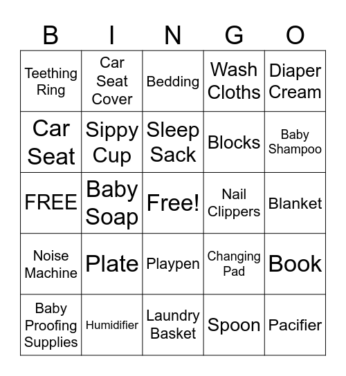 Baby Shower Bingo Card