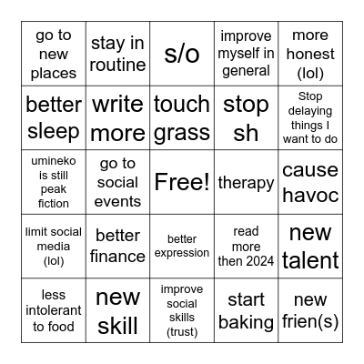 Basil 2024 goals Bingo Card