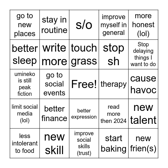 Basil 2024 goals Bingo Card