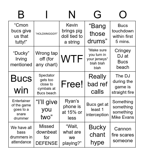 PLAYOFFS - Bucs vs Commanders 1/12 Bingo Card