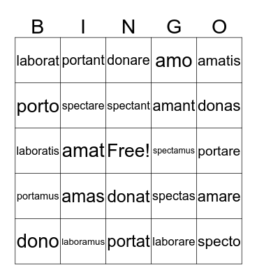 Present Tense Verbs Bingo Card