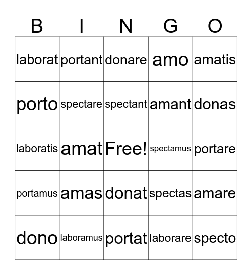 Present Tense Verbs Bingo Card