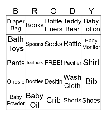 Baby Bingo Card