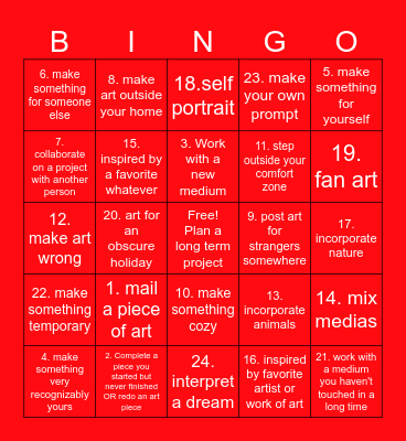Nick's Art Bingo Card