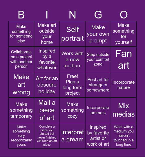 Art Bingo Card