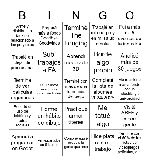 2025 Bingo Card