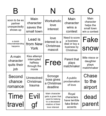 Christmas Hallmark Movie Bingo Card