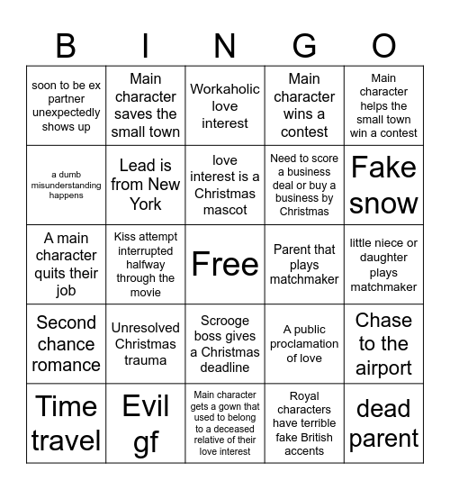 Christmas Hallmark Movie Bingo Card