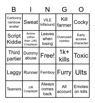 Battlegrounds Bingo Card