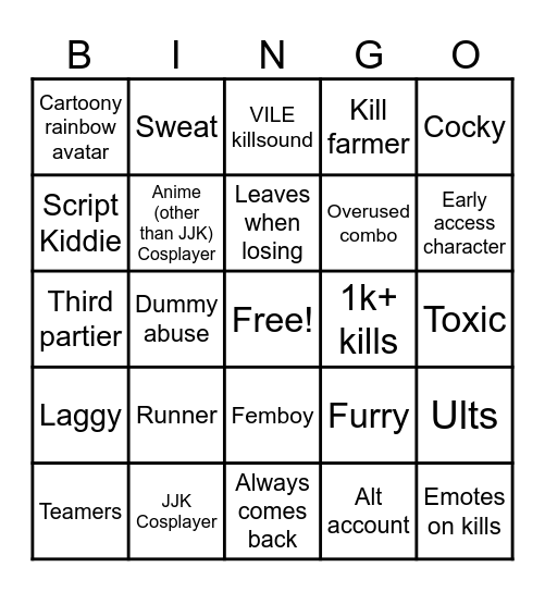 Battlegrounds Bingo Card
