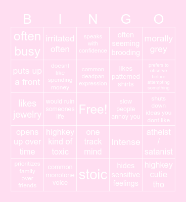 Jarco Kinnie Bingo Card