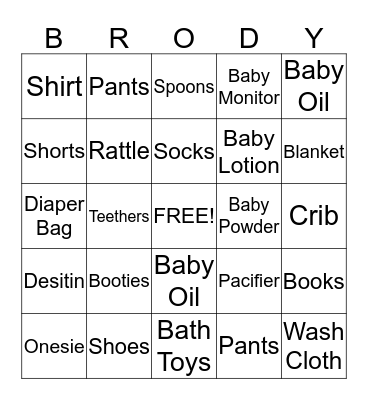 Baby  Bingo Card