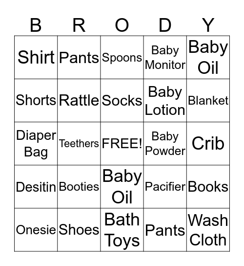 Baby  Bingo Card