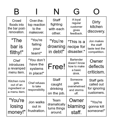 Bar Rescue Bingo Card
