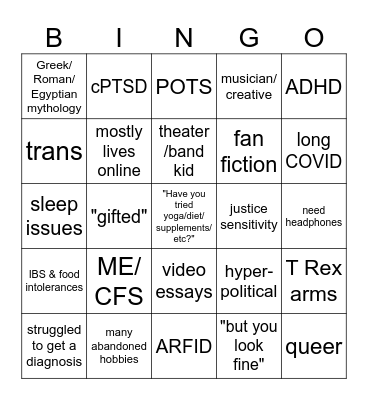 Comorbidity Bingo Card