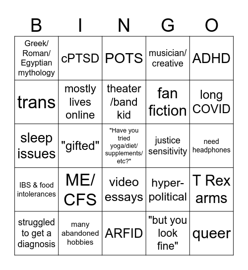 Comorbidity Bingo Card