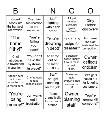 Bar Rescue Bingo Card