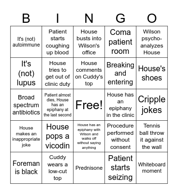 House M.D. Bingo Card