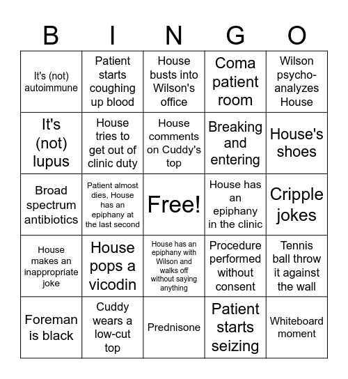 House M.D. Bingo Card