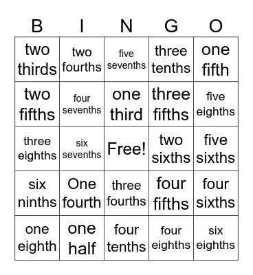 Fractions Bingo Card
