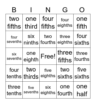 Fractions Bingo Card