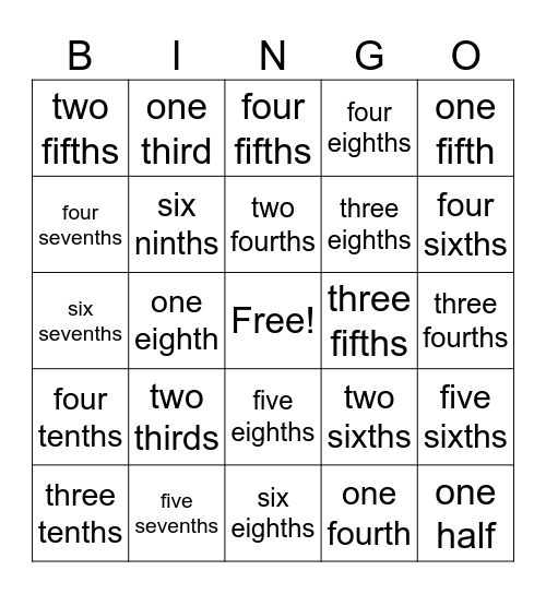 Fractions Bingo Card