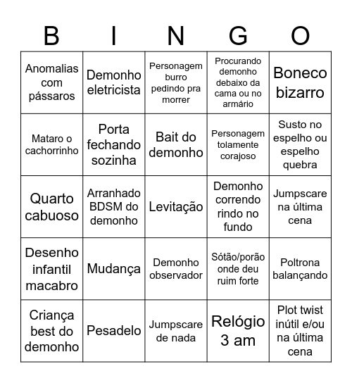 Bingo Filme de Terror Bingo Card