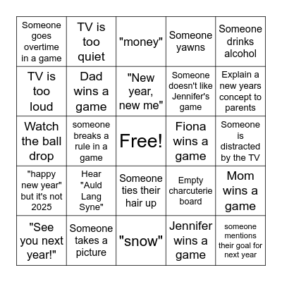 New Years Bingo Card