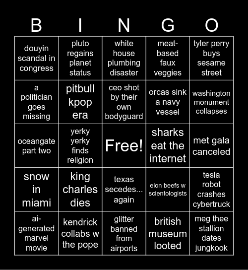 2025 predictions Bingo Card