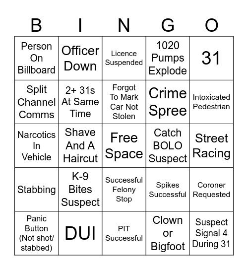 OCRP LEO Bingo Card