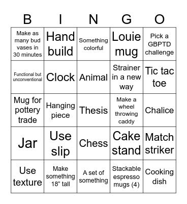 Hope’s 2025 Pottery Bingo Card