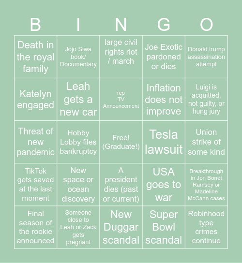 2025 Bingo Card Bingo Card